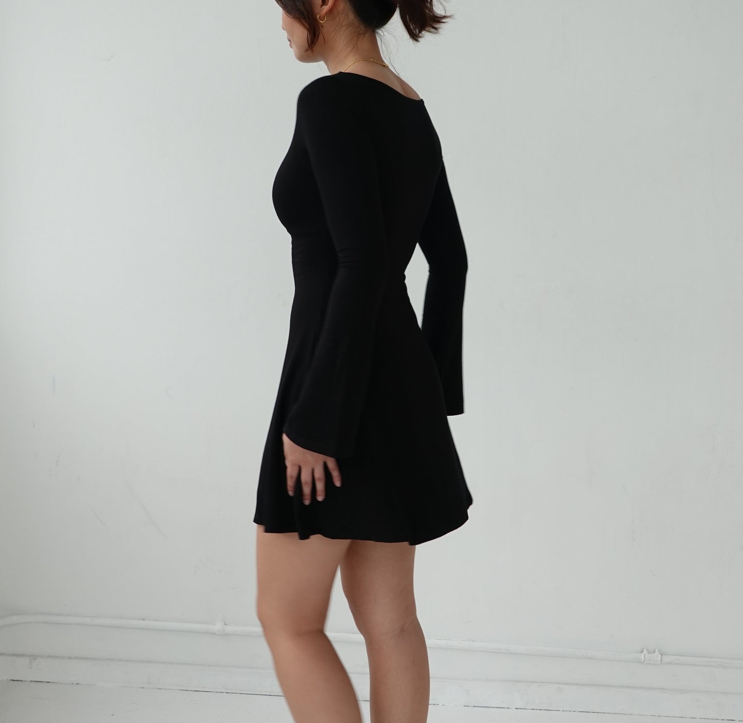 LAYLA Long Sleeve Boat Neck Mini Dress - Jet Black