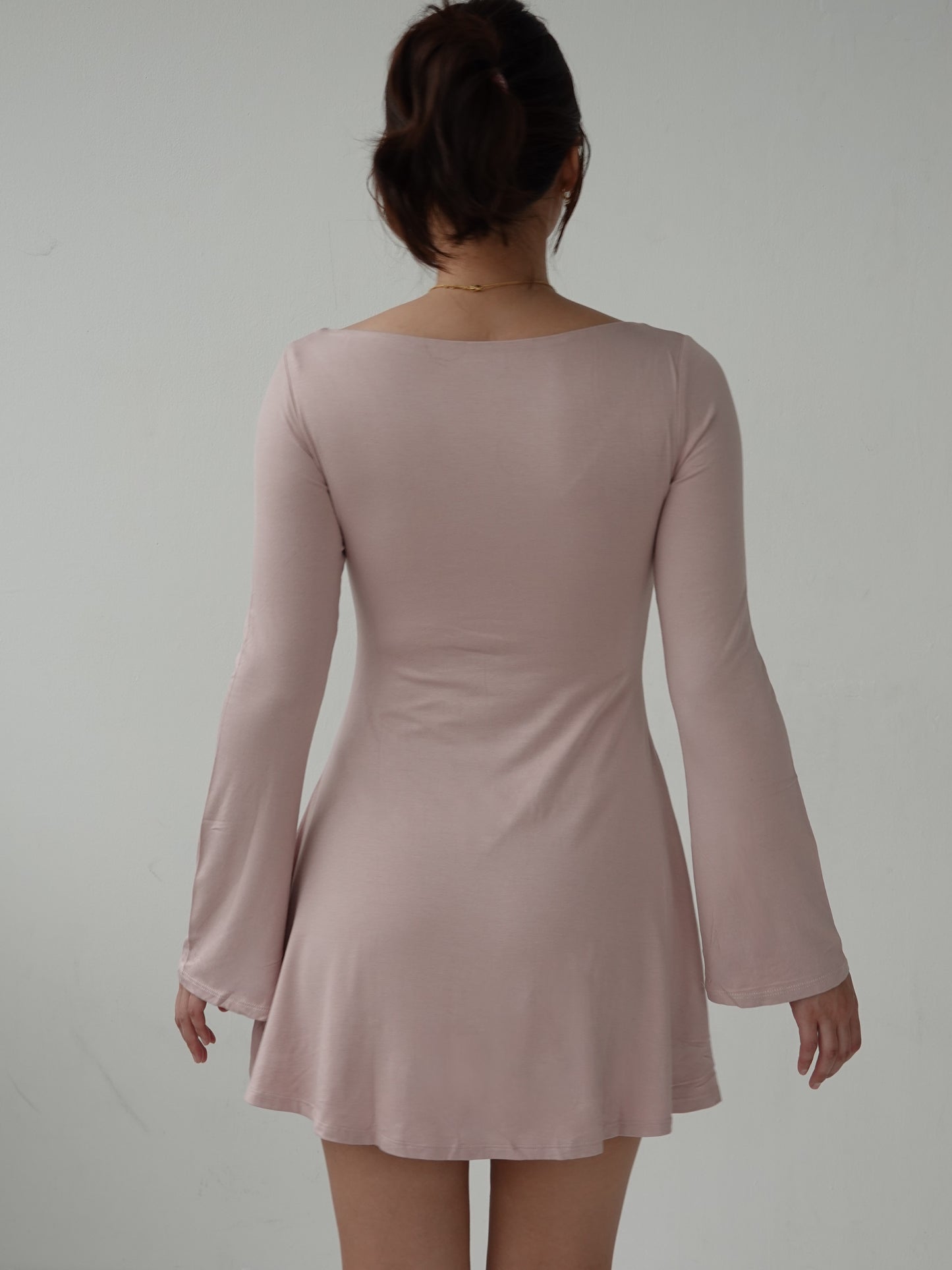 LAYLA Long Sleeve Boat Neck Mini Dress - Dusty Pink