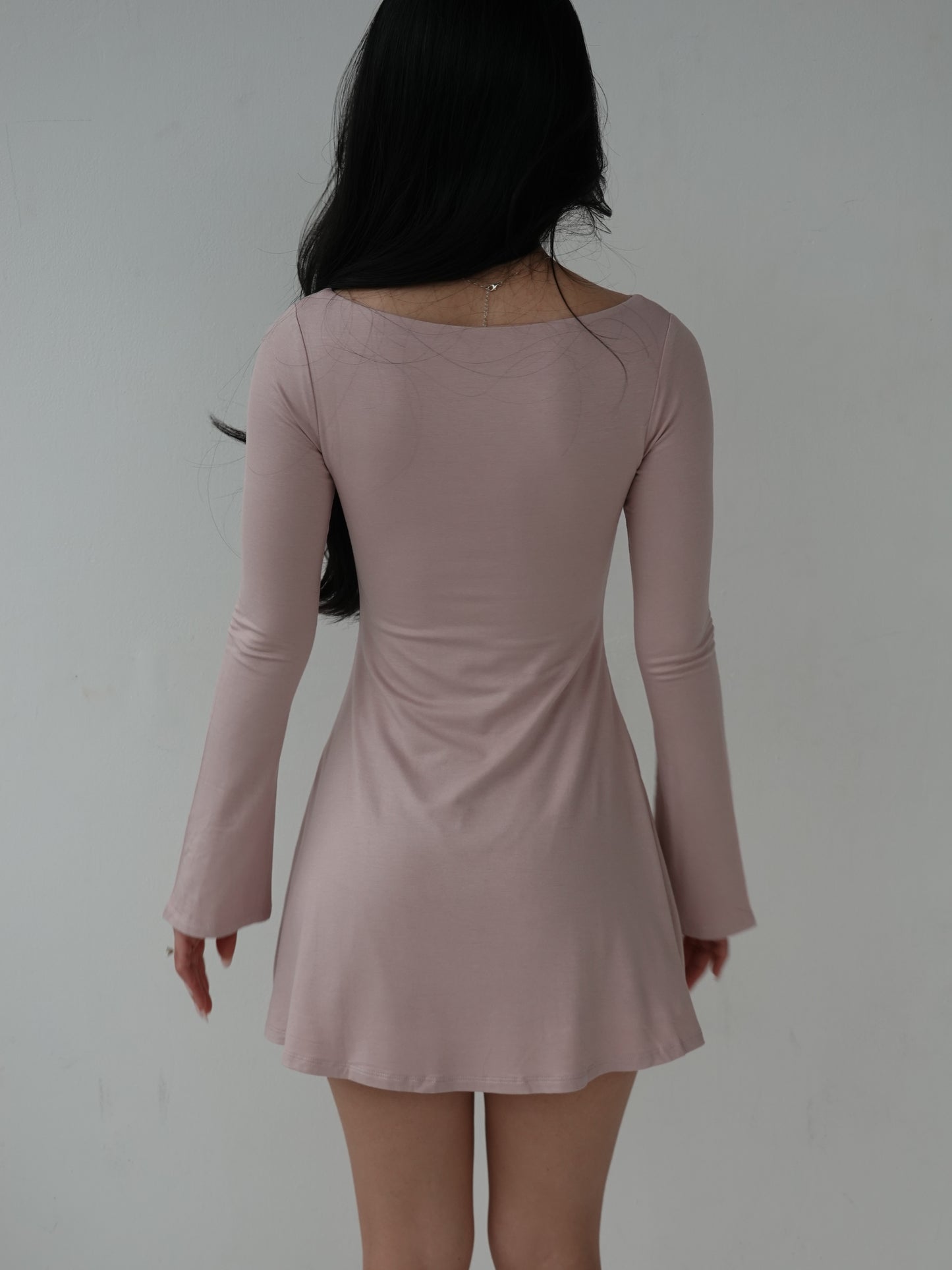 LAYLA Long Sleeve Boat Neck Mini Dress - Dusty Pink