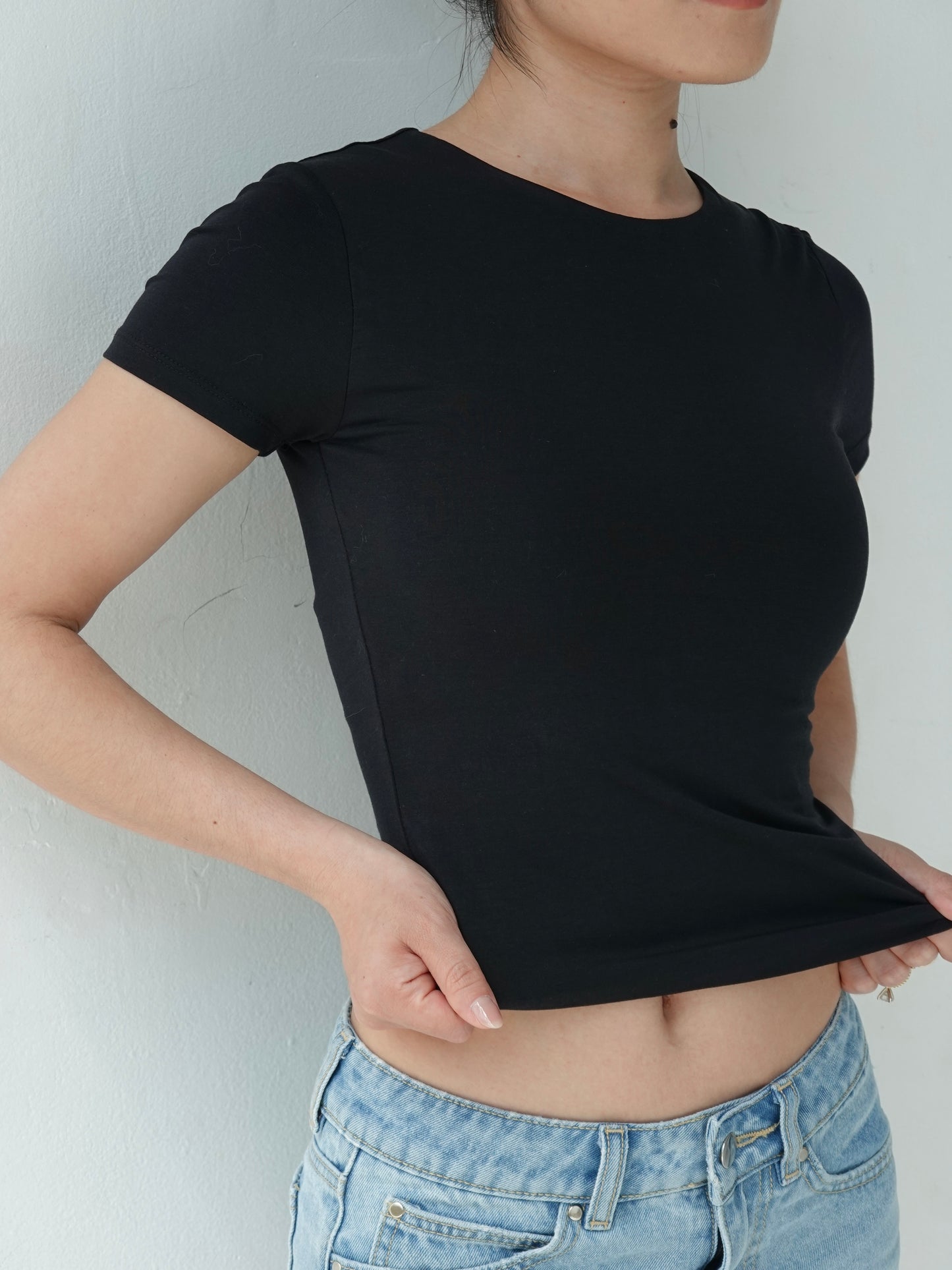 Body Contour Long Line T-shirt - Black