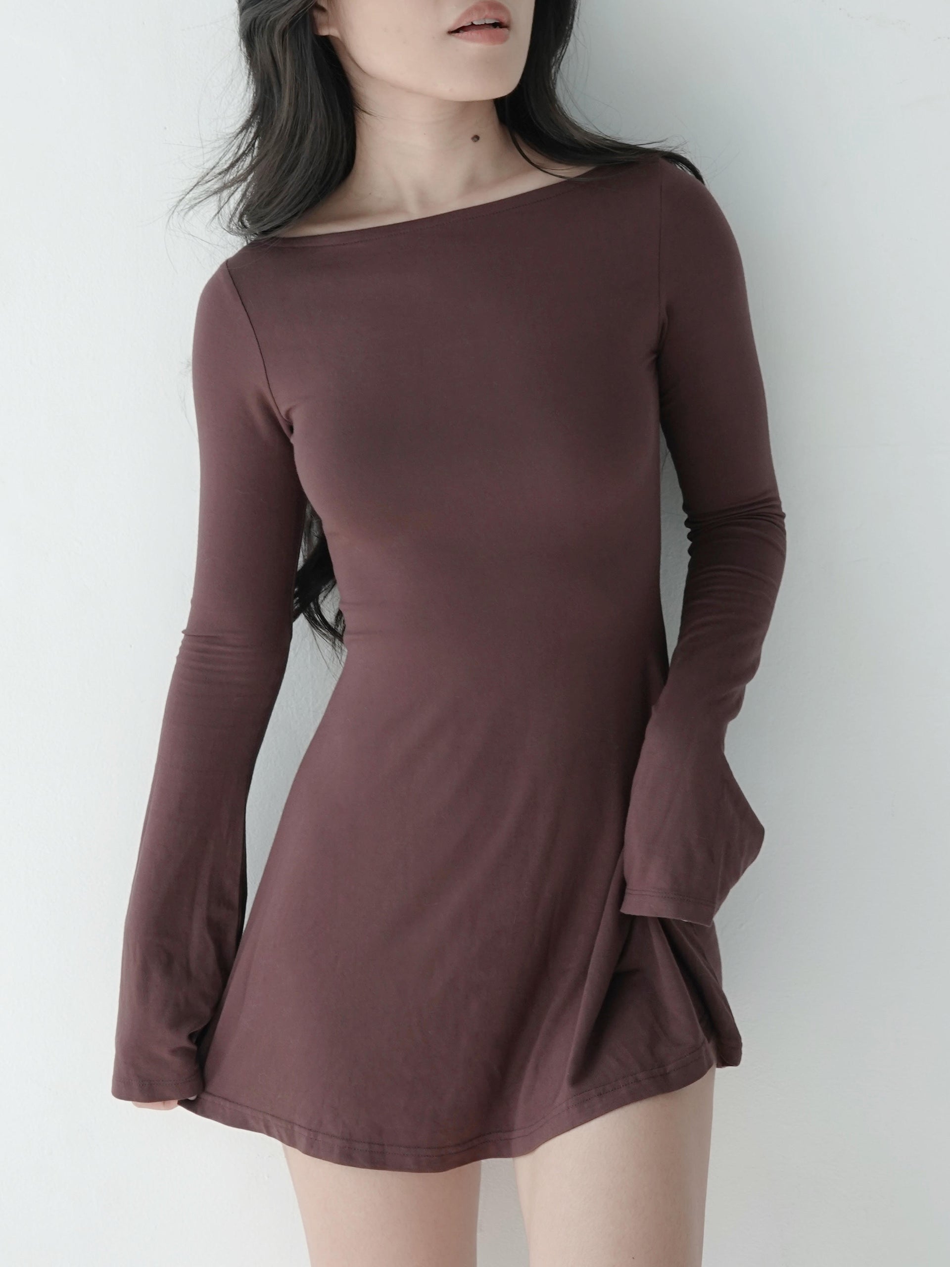 boatneck dress long sleeve Black Long Sleeve A-Line Penni Midi Dress